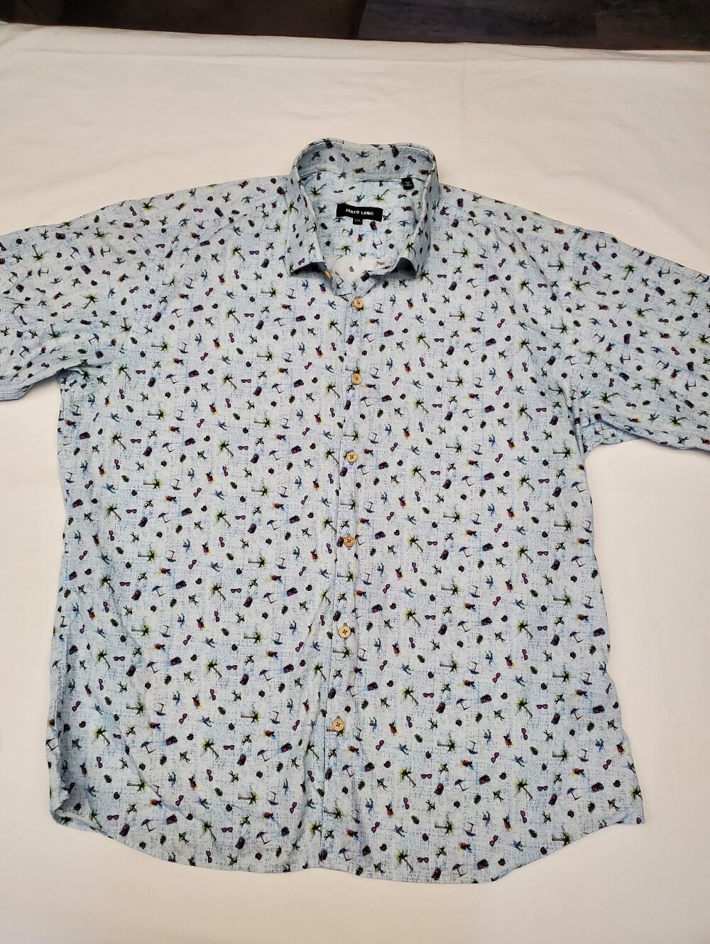 Jared Lang 100% Cotton Short Sleeve Button Down Shirt 2XL Beach Novelty Print